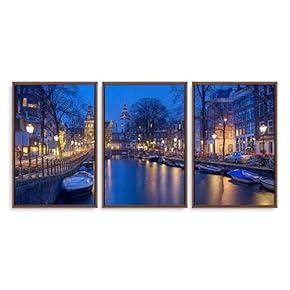 3 Piece Framed Canvas Wall Art for Living Room, Bedroom Italy City Landscape Canvas Prints for Modern Home Decoration Ready to Hang - 16"x24"x3 Panels