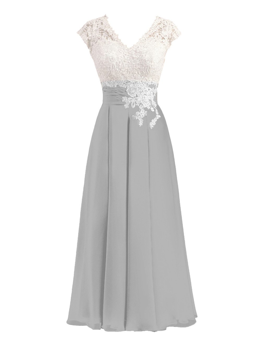 Women's Ivory Lace Top Chiffon Button VNeck Bridesmaid Dresses with