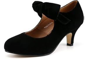 LIURUIJIA Women's Bow Heels Mary Jane Kitten Heel Pumps Round Toe Low Heels Ankle Strap Wedding Evening Party Dress Shoes