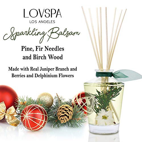 LOVSPA Sparkling Balsam Reed Diffuser Oil Set - Christmas Tree Scent with Pine, Fir Needles, Birch Wood and Amber - Natural Essential Oils and Real Botanicals - Beautiful Holiday Decor - 4.5 Ounces - Thumbnail 4