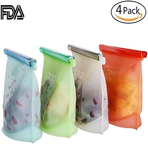 Silicone Food Storage Bag - 4 Pack - [Reusable Freezer Storage Container] Preservation Airtight Container - Kitchen Gadgets