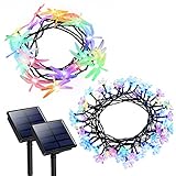 Litom Solar String Lights 50 LED Peach Blossom & 20 LED Dragonfly Shape with 8 Working Modes, Multi-Color Solar Lights Outdoor Waterproof Decorative Light for Patio Lawn Wedding Christmas Party