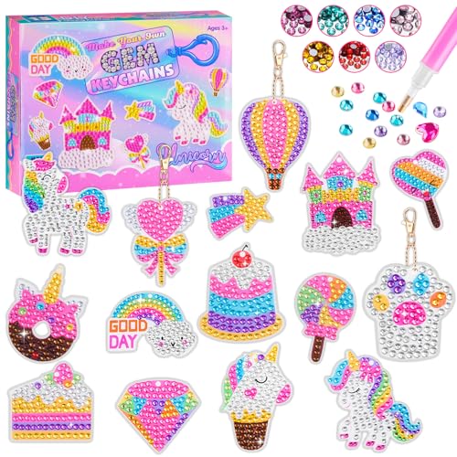 HGRGHH DIY Diamonds for Girls 6-12 Years, 15PCS Keychains Diamond Painting, 5D Diamond Painting Keychain, Diamond Craft Set, Birthday Gift for Girls 6-12 Years Old