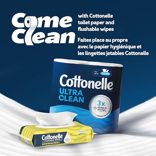 Cottonelle Summer Fresh Scented Flushable Wet Wipes, Biodegradable & Septic Safe, 4 Flip-Top Packs of 42, 168 Total Flushble Wipes | 4 Flip-Top Packs, Septic Safe, Light Floral Scent, Gentle, Alcohol-Free, Plant-Based