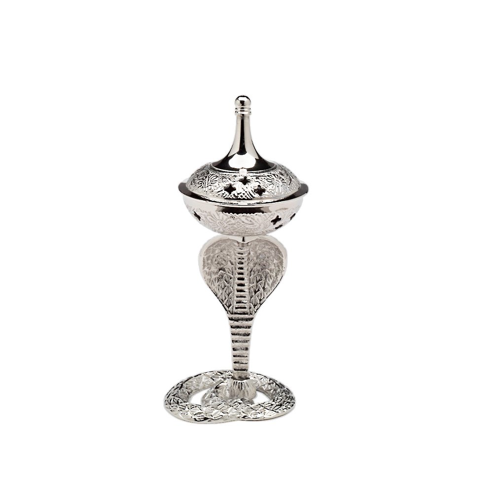 NKlaus Incense burner cobra brass nickel plated snake oriental Incense holder for incense 7652