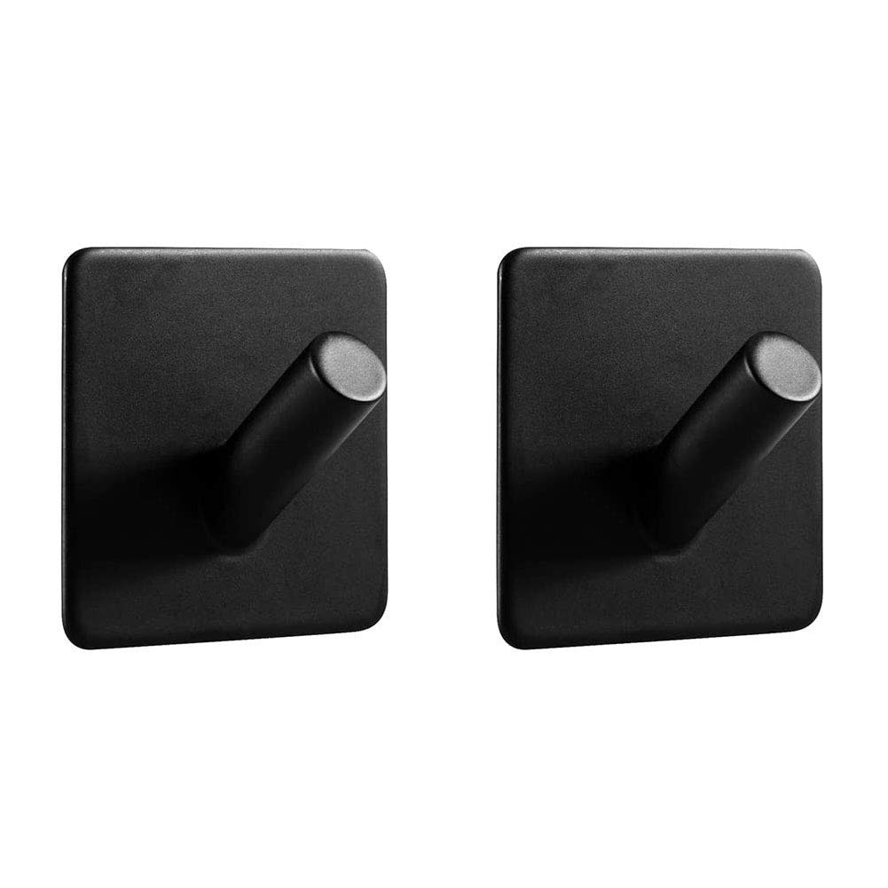 LJLink Wall Hooks Without Drilling 2 Pack Self Adhesive Modern Hooks for Bathroom Kitchen Bedroom Office, Matte Black