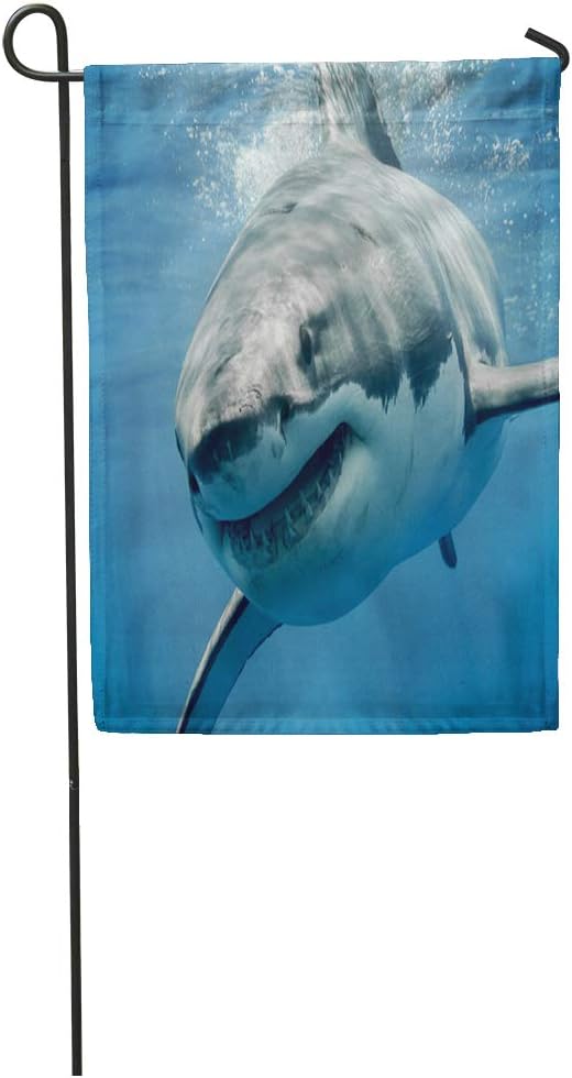 Semtomn Garden Flag Blue Threat Great White Shark Smiling Predator Smile Sea Fear Home Yard House Decor Barnner Outdoor Stand 12x18 Inches Flag