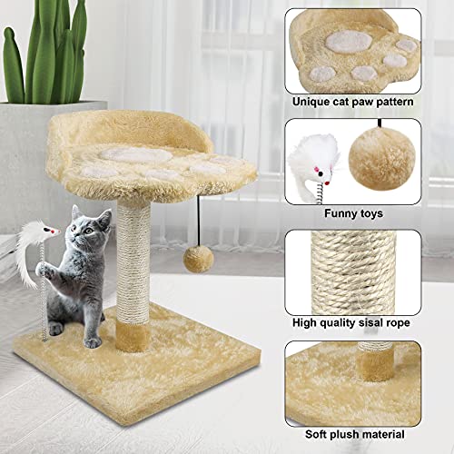 67i Cat Tree Cat Tower with Natural Sisal Scratching Posts Cat Activity Platform Furniture with Hanging Ball and Spring Plush Mouse Toys for Kitten Small Cats (Beige, D-Beige)