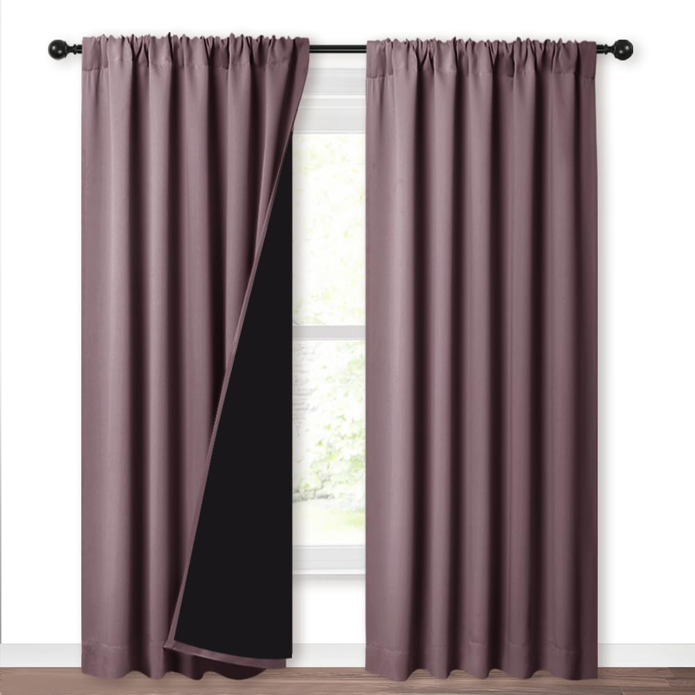 NICETOWN 100% Blackout Curtains for Living Room, Privacy Protection & Noise Reducing Drapes, Black Lined Window Treatment Curtain Panels for Patio Sliding Glass Door (Dry Rose, 2 Pieces, W52 x L84) Image