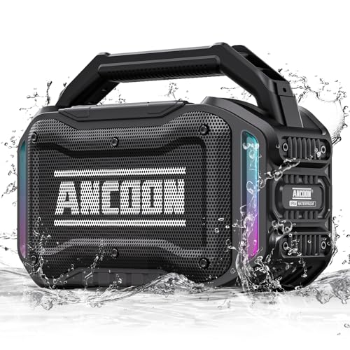 ANCOON Altavoces Bluetooth inalámbricos: Altavoz de 80 W (pico) con graves, tiempo de reproducción de 20 horas, IPX6 resistente al agua, altavoces grandes para el trabajo, al aire libre, taller, garaje, altavoz portátil con TWS (negro)