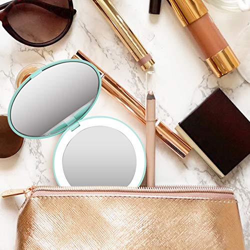 LED Lighted Travel Makeup Mirror 10X Magnification Dual Sided Vanity Mirror with Lights Portable, Pocket, Lighted, Makeup Mirror | Perfect for Purse, Handbag & Travel Beauty Needs |（Blue）