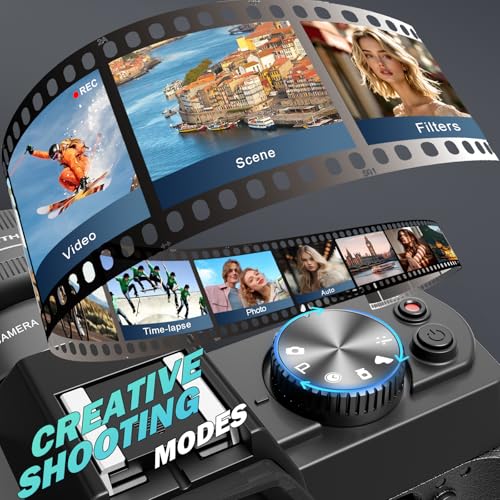 NBD 8K 64MP Digital Camera with Autofocus & 16X Zoom, Wi-Fi & App Control, Anti-Shake, 180° Flip Screen, Webcam Function, Includes Macro & Wide-Angle Lenses, 64GB TF Card & 2 Batteries (Black)