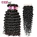 VRBest Brazilian Deep Wave Bundles with Closure 100% Unprocessed Virgin Brazilian Hair 3 Bundles with Closure Deep Curly Human Hair Extensions Natural Color (10 12 14+10)