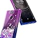 Sony Xperia XA2 Case w/[Full Coverage Tempered Glass Screen Protector], NageBee Glitter Liquid Quicksand Waterfall Floating Flowing Sparkle Shiny Bling Diamond Girls Cute Case (Purple/Blue)