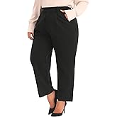 Agnes Orinda Plus Size Pants for Women Elastic High Waisted Long Straight Business Casual Work Pants Trousers with Pockets