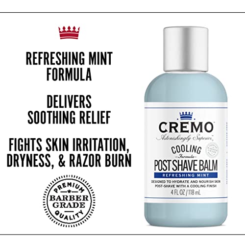 CREMO COOLING FORMULA POST SHAVE BALM, SOOTHES, COOLS AND PROTECTS SKIN FROM SHAVING IRRITATION, DRYNESS AND RAZOR BURN, 4 OZ