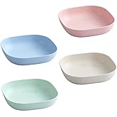 Square Cereal Bowls Set of 4, Plastic Small Bowls for Kitchen, 6 Inch Shallow Serving Bowls for Soup Salad Oatmeal Snack Dessert Ice Cream
