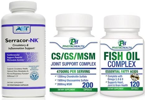 Platinum Arthritis and Joint Pain Combo Package - Serracor-NK, GS/CS/MSM and Fish Oil