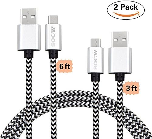 Micro USB Cable, SOCW 2 Pack (3.3ft+6.6ft) USB to Micro USB Cables High Speed USB Sync Android Charging Cables for Samsung, HTC, Motorola, Nokia, Kindle, LG, and More - Silver