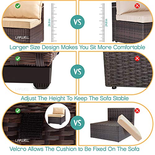 Outdoor Patio Furniture Sets,7 Pieces Rattan Patio Sofa, Manual Weaving Wicker Patio Conversation Sectional Sets with Cushions and Tea Table