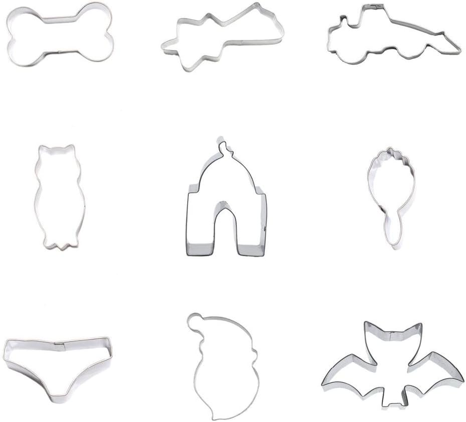 9 Pieces Cookie Cutter Biscuit Bat Batman Vampire Santa Claus Hat Underwear Briefs Mirror Mosque Owl Nighthawk Bulldozer Meteor star Dog Bone
