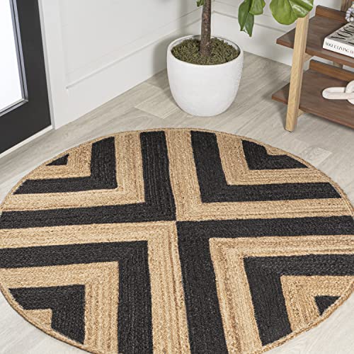JONATHAN Y Two-Tone Chevron Jute Black/Natural 5' Round Indoor Area Rug, Piper,…