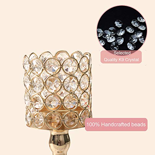 VINCIGANT 2 PCS Gold Crystal Cylinder Candle Holders for Anniversary Celebration Table Centerpieces,10 Inches Tall