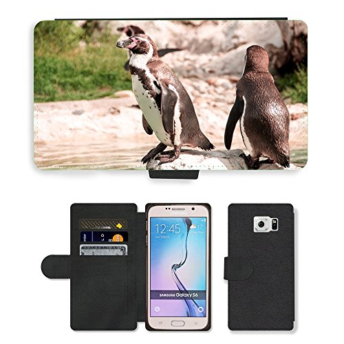 Grand Phone Cases Flip PU Leather Wallet Case with Credit Card Slots // M00140938 Penguin Sweet Together Two Animal // Samsung Galaxy S6 (Not Fits S6 EDGE)