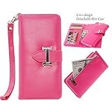 iPhone 6/6S Wallet Case with Magnetic Detachable Slim Case and Back Zipper Pocket for Changes&Removable Wristlet, Made with Premium Faux Leather in Deep Pink-By Weforever