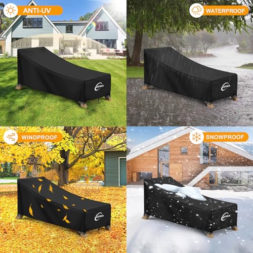 Kipiea Waterproof Patio Lounge Chair Covers for outdoor furniture, 420D Outdoor Chaise Lounge Cover with Anti UV and No Tears, No Fading (84"D x 32"W x 32"H)