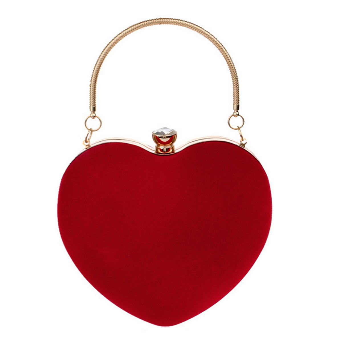 LA HAUTE Women Evening Clutch Bags Party Shoulder Bags Faux Suede Heart Shape Handbag, Red Bag,