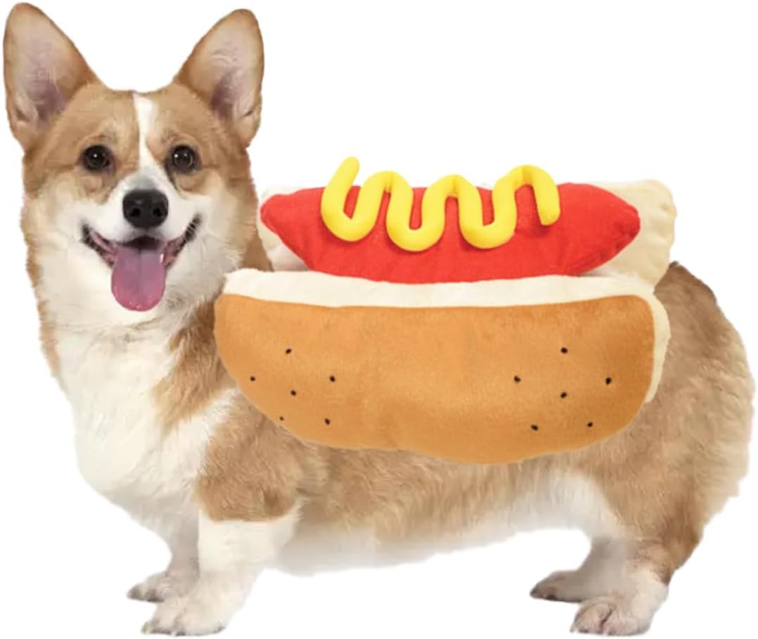 Photo 1 of ISMARTEN Hot Dog Pet Costume, Fun Food Halloween Dog Cosplay, Christmas Costume for Small to Medium Dogs and Cats (Medium), Yellow, Red