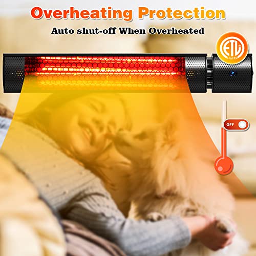 Electric Patio Heater, 1500W Outdoor Heater with Remote Control, Wall