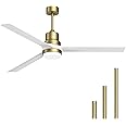 Ceiling Fans with Lights 60 inch White Outdoor Ceiling Fan with Dimmable LED Light Remote Control Modern Blades Reversible DC Motor, Gold