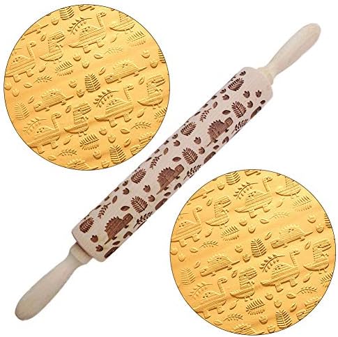XdiseD9Xsmao Cute Cartoon Dinosaur Engraved Rolling Pin Durable Lightweight Baking Cookies Biscuit Pasta Clay Dough Roller Tool S