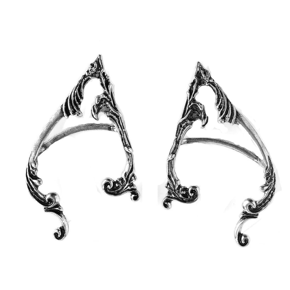 Prosy Gothic Elf Ear Cuffs Silver Earrings Cosplay Vintage Ear Studs Ear Clip Earrings for Teenage Women(2PC) (Silver)