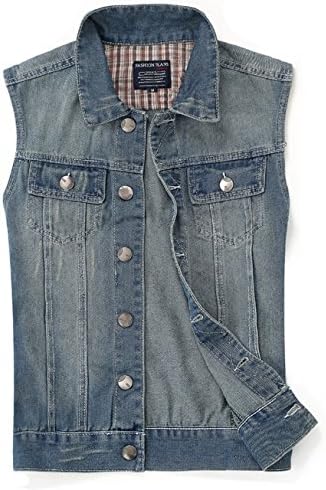 Uhomedecor Men Slim Denim Motorcycle Sleeveless Jean Jacket Denim Vest Light Blue XL