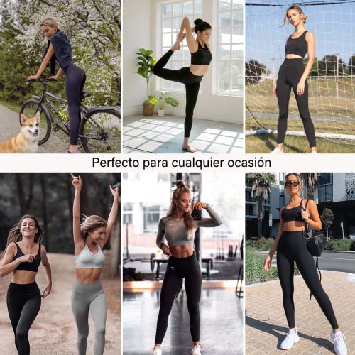 OPUEW Paquete de 3 Leggins Deportivos Mujer, Pantalones de Yoga con Control de Abdomen, Cintura Alta