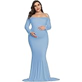 YnimioAOX Maternity Photoshoot Dress Long Sleeve Elegant Maxi Photography Dress Slim Stretchy Gowns