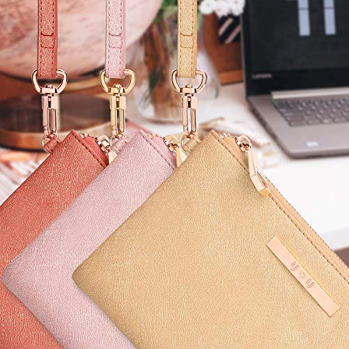 Womens Large Wristlet with Removable Strap, U+U Ladies Soft PU Leather Wallet with 6 Card Slots, Pink