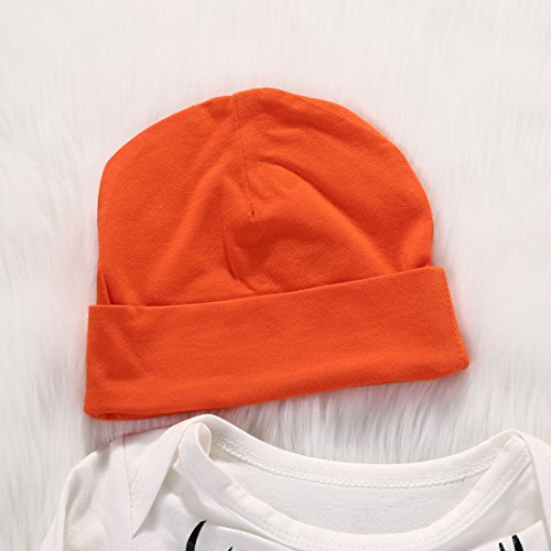 Newborn Baby Boys Long Sleeve Letters Deer Romper Bodysuit Pants Hat Outfit Clothes Set (6-12M, Orange)