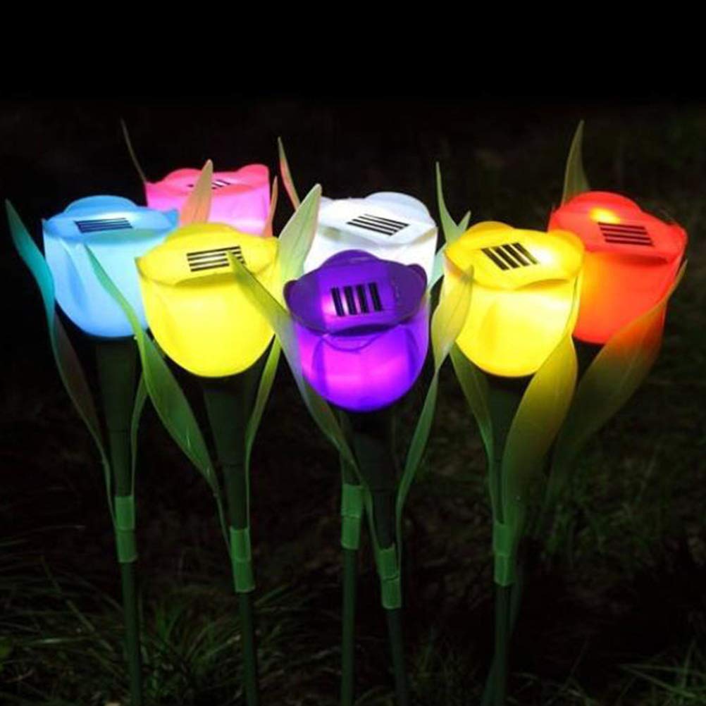 Uonlytech Solar Garden Stake Lights, Tulip Flower Solar Lawn Lamp, Path Lamp for Patio,Yard,Lawn,Garden Decoration (2PCS,Random Color)