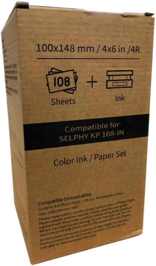 Hiti Cartridge and Paper for Canon Selphy CP1200 CP1300 CP1000 CP910 CP900, 100 x 148 mm/3 Ribbon + 108 Sheets of Photo Paper
