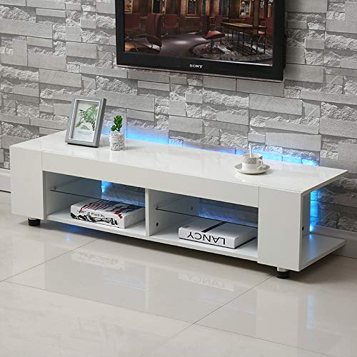 Buy Zerone Modern TV Unit White High Gloss LED RGB Lights, LED