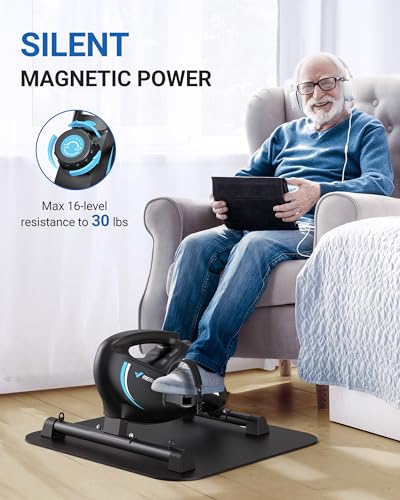 MERACH Under Desk Exercise Bike Stationary Bike, Quiet Magnetic Cycling Cardio Equipment with App for Arm, Leg Recovery, Spin Bike Cycle with 2 Resistance Band & Non-Slip Exercise&Fitness Equipment