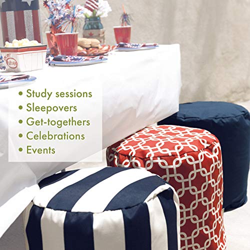 Majestic Home Goods Navy Trellis Indoor/Outdoor Bean Bag Ottoman Pouf 16" L x 16" W x 17" H