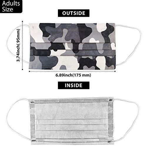 Camo Face Mask, Disposable Face Mask Breathable for Adult Men Women, 3ply Printed Mask Individually Wrapped 50 Pack