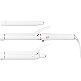 T3 Switch Kit Professional Ionic Interchangeable Curling Iron with 3 Ceramic Clip & Wand Long Barrels for Curling and Waving, 9 Adjustable Heat Settings & Ion Generator, White/Rose Gold