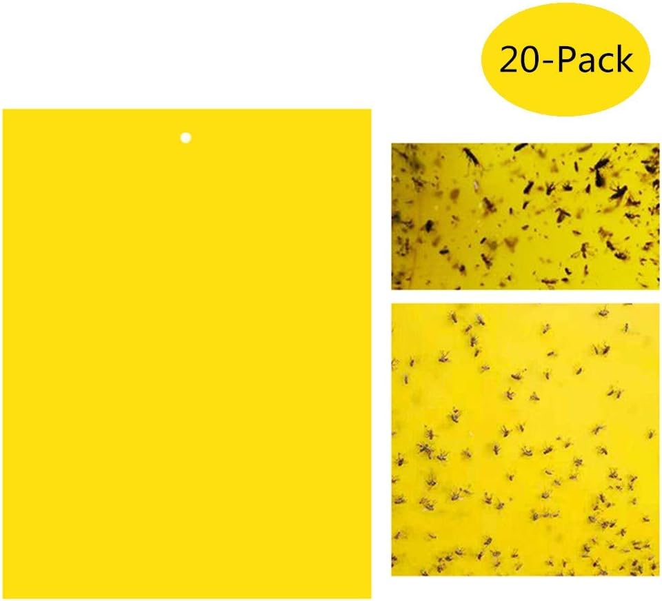 20 Pack Dual-Sided Yellow Sticky Traps for Flying Plant 6x8 Inches, Included 20pcs Twist Ties