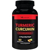 ML Naturals Turmeric Curcumin 90 Vegetable Capsules Organic Turmeric 1,800 mg. Turmeric Root 7,500 mg Equivalent - 300 mg of 25:1 Extract, Third-Party Lab Tested